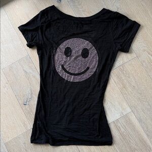 Black Tee with Pink Rhinestone Smiley
